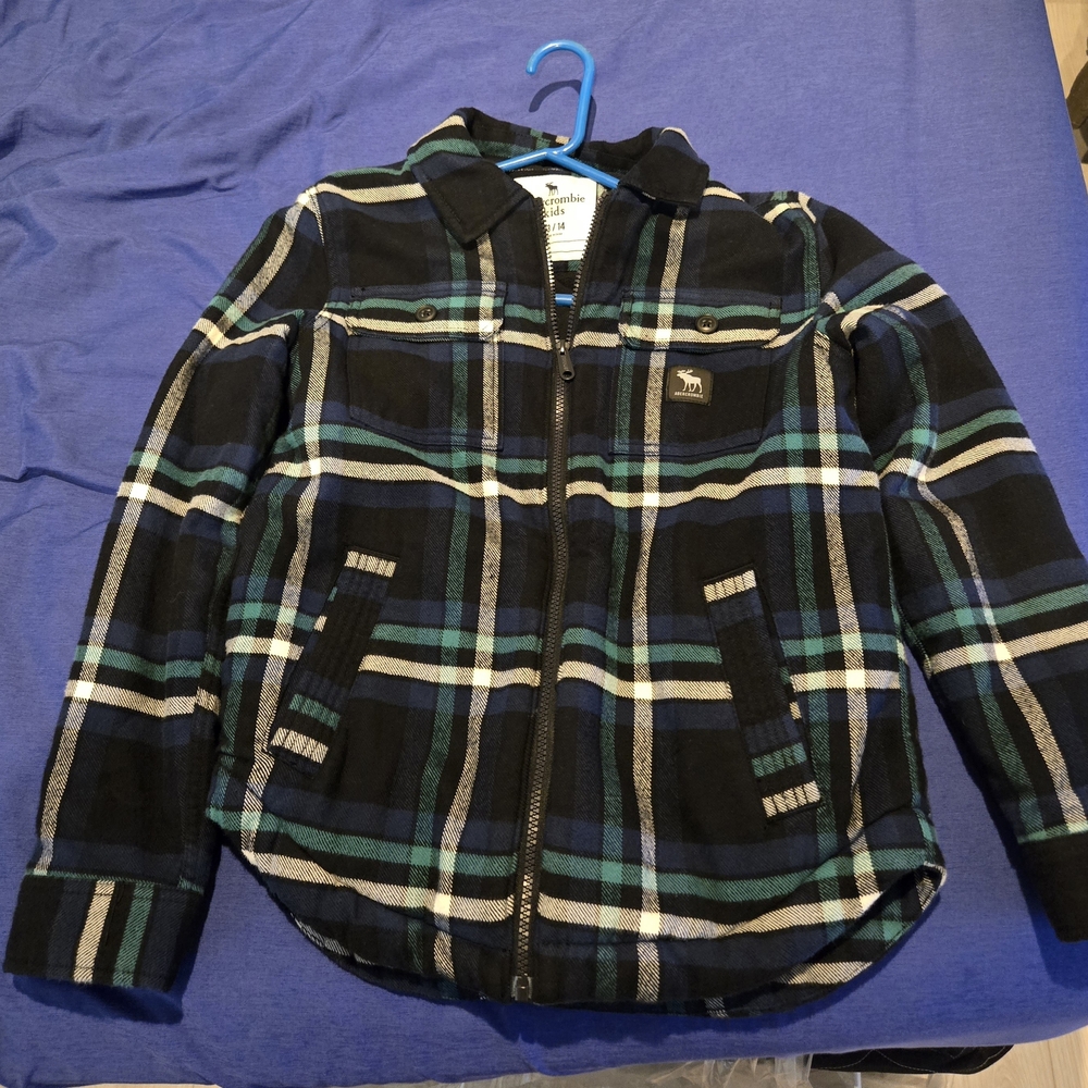 Abercrombie Kids Black and Blue Plaid Jean Jacket